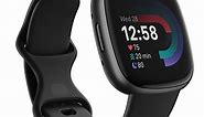 Fitbit Versa 4 Graphite Aluminum Black Strap Fitness Smartwatch, 24mm - FB523BKBK-US