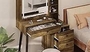 Makeup Vanity Table with Sliding Lighted Mirror, Dressing Table with 3 Color Touch Light, Vanity Desk with 4 Drawer & Hidden Shelves, Small Vanity for Women Girls for Bedroom (Stool Not Included)