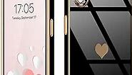 Compatible with iPhone Xr Case Square Cute Plating Gold Luxury Love Heart Phone Case for Women Girls Shockproof Raised Full Camera Lens Protection Bumper Cover for iPhone Xr, Black