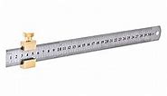 30cm Steel Ruler with Positioning Block, Woodworking Marking Locator Measuring Tool with Brass Slide Block, Carpentry Tools
