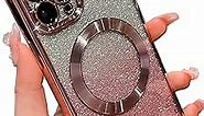 for iPhone 11 Pro Case Glitter Magnetic Compatible with MagSafe Full Camera Lens Protection Luxury Plating Cute Bling Clear Shockproof Slim Phone Case for Women Girls (Pink)
