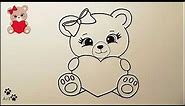 How to draw a cute teddy bear holding a heart 💓