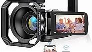 lovpo 4K Video Camera, Camcorder 48MP Ultra HD WiFi Vlogging Camera for YouTube 18X Zoom 3.0" Touch Screen Digital Camera with Microphone, Stabilizer, Lens Hood, Remote, 2 Batteries