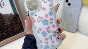 Compatible with iPhone 12 Case Clear with Floral Design for Women Girls,Aesthetic Cute Wavy Flowers Soft Shockproof Cell Phone Cover for iPhone 12 6.1 Inch (Rose/White)