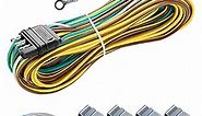 25ft Trailer Light Wiring Harness Kit 4 Pin Flat 4 Wire with 18 Gauge White Ground Wire Boat Trailer Wire Extension Connector Kit HE029