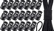 Patelai 50 Pieces Cord Locks Spring Toggles Stoppers Plastic Single Hole End Stopper Slider and 1/8 Inch 66 Feet Elastic Bungee Cord for Drawstring Shoelaces Clothing Bags(Black, Classic Style)