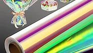 Seajan 32 in x 200 ft Iridescent Cellophane Wrap Roll, Rainbow Wrapping Paper Holographic Cellophane Wrap Roll Colored Film for Gift Flower Baskets Wrap DIY Bouquet Christmas Wrapping
