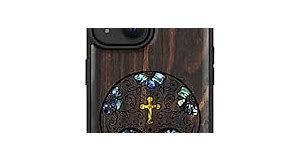Carveit Designer Wooden Protective Case for iPhone 15 Magnetic Case Cover [Wood Engraving & Shell Inlay] Compatible with iPhone 15 MagSafe Case (Sugar Skull-Blackwood)