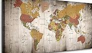 World Map Wall Art for Office Nautical Wall Decor Vintage World Map Poster Modern Framed Canvas Print Art - Map of The World Wall Art for Living Room Bedroom Home Decor New Year Gift 40" x 20"