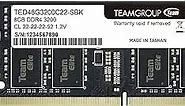 TEAMGROUP Elite DDR4 8GB Single 3200MHz PC4-25600 CL22 Unbuffered Non-ECC 1.2V SODIMM 260-Pin Laptop Notebook PC Computer Memory Module Ram Upgrade - TED48G3200C22-S01