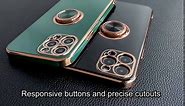 TO-E Case for iPhone 13 pro max (Emerald Green) with Ring Holder. Stylish, Thin, Soft, Flexible TPU with Golden Edge. Compatible with Magnetic Mount in car. Designed for iPhone 13 pro max only.