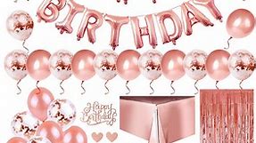 Rose Gold Birthday Party Decorations Set, Birthday Party Supplies for Child and Adult, Happy Birthday Banner Balloons
