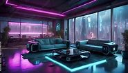 virtual backgrounds, wallpapers animation, stream, overlay, loop, modern futuristic living room with sofa. vtuber asset twitch zoom OBS screen, chill anime lo-fi hip hop video