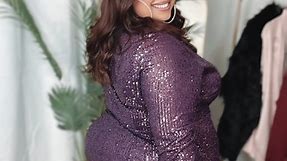 Perfect in Purple 💟 @jennifer_samantha_style is going to sparkle right on through Valentine's Day in the Razzle Dress! ✨ Click the link to shop: https://bit.ly/4bnZh4E | Avenue Plus Size Clothing
