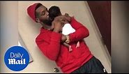 Adorable moment dad comforts baby while getting first shots