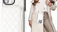Bocasal Crossbody Wallet Case for iPhone 15 Pro Max, RFID Blocking PU Leather Zipper Handbag Purse Flip Cover, Kickstand Folio Case with Card Slots Holder Wrist Strap Lanyard 5G 6.7 Inch (White)