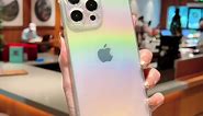 Lcenbk for iPhone Phone Case Cute Rainbow Gradient Laser Clear Slim Cover for Women Luxury Camera Protection Soft IMD Shockproof Bumper (Claer, iPhone 12)