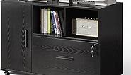 DEVAISE Office File Cabinet with Lock, 1-Drawer Wood Lateral Filing Cabinet on Wheels, Printer Stand with Open Storage Shelves for Home Office, Black