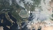 Romania Highlighted Outline Border and Labeled Map - zooming from space to Romania