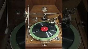 Silvertone Oak Antique Record Player Wind Up Phonograph & Records