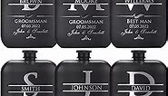Groomsmen Gifts Set of 6, Personalized Flask w/Name, Title, Date, Engraved 6oz Stainless Steel Hip Flask with Gift Box, Custom Groomsmen Gifts for Wedding, Bachelor Party Favors