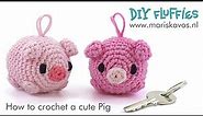 How to crochet a cute Pig Amigurumi toy keychain tutorial - great for beginners - English