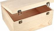 Woiworco Extral Large Wooden Box, 13 x 10 x 6.5 inch Natural Unfinished Pine Wood Boxes with Hinged Lid and Front Clasp for DIY Craft Art, Hobbies, Jewelry Box and Home Storage