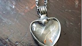 Dandelion Heart Pendant for Women - Handmade Wish Necklace - Natural Terrarium Glass Jewelry,