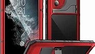 Mitywah Waterproof Case for Samsung Galaxy S22 Ultra, Heavy Duty Metal Kickstand Case, Full Body Shockproof Phone Case with Built-in Screen Protector for Samsung S22 Ultra Case Red
