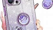 Coralogo (3in1 for Apple iPhone 13 Pro Max Case Glitter Sparkly Women Girls Sparkle Girly Bling Shiny Phone Cover Cute Flowers Floral Design with Ring Holder Pretty Purple Cases for 13 ProMax 6.7''
