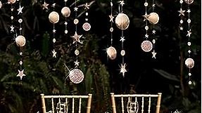 Champagne Gold Party Decoration Circle Dot Garland Twinkle Star Hanging Streamer Stars Banner Backdrop Engagement/Anniversary/Wedding/Baby Shower/Christmas/Birthday/Bday/Sweet 16/New Year