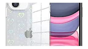 Jusy Compatible with iPhone 14 Pro Case, Holographic Love Heart Iridescent Clear Kawaii Phone Case, for Women Aesthetic Laser Bling Rainbow Cute iPhone Cover, Holo Reflective Case for iPhone