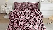 Pink Leopard Print Comforter Set Twin Size,Cheetah Bedding Set 2pcs for Kids Teens Girls Adults Room Decor,Wild Animal Skin Texture Quilt Set Romantic Fashion Duvet Insert with 1 Pillowcase