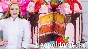 How to Make a Neapolitan Cake!! 3 Flavors in 1 Cake - Chocolate, Strawberry & Vanilla!!