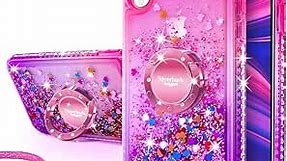 Silverback for iPhone XR Case with Ring, Moving Liquid Holographic Sparkle Glitter Case with Stand, Bling Diamond Rhinestone Stand Protective iPhone XR Case for Girls Women, HotPink