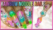 Acrylic Nails Tutorial - How To Noodle Nails - Encapsulated Rainbow Glitter Nails with Nail Forms