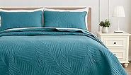 Exclusivo Mezcla Queen Quilt Bedding Set, Lightweight Teal Quilts Queen Full Size for All Seasons, Soft Microfiber Bedspreads Coverlets Bed Cover with Leaf Pattern, 3 Piece