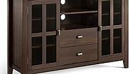 SIMPLIHOME Artisan SOLID WOOD Universal TV Media Stand, 53 inch Wide, Transitional, Living Room Entertainment Center, Storage Shelves and Cabinets, for Flat Screen TVs up to 60 inches in Tobacco Brown