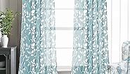 XTMYI Light Blue Curtains for Living Room 84 Inch Length 2 Panels Semi Sheer Grommet Leaf Floral Pattern Block Print Boho Dusty Grey Blue Window Curtain Sets for Bedroom,52x84 Inches Long