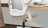 NEO CHAIR Office Desk Computer Gaming Chair with Ergonomic Lumbar Back Support Flip-up Padded Armrest Adjustable Height and Wheels for Home or Office (Beige)