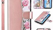 ULAK iPhone Xs/X Wallet Case for Women, Pink Floral Folio Flip Cover with Card Holder & Kickstand, 5.8 inch