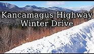 New England Most Scenic Drives Kancamagus Highway to Lincoln NH. New Hampshire Covered in Snow.