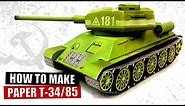 How to make papercraft tank T 34 85 WW2, DIY paper tank model template, cardboard tank building