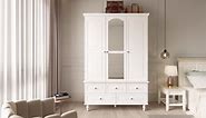 FUFU&GAGA White Paint Big Wardrobe Armoires W/Mirror, Hanging Rod, Drawers, Adjustable Shelves 70.9 in. H x 47.2 in. W x 20 in. D KF330053-012