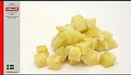 Dice bananas in cubes, 10x10x10 mm, for desserts or hot curries.