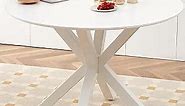 42 inch White Round Dining Table for 4-6 Person, Mid Century Modern Circle Table for Kitchen Living Room X-Shape Metal Legs