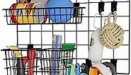 Wall35 Pluto Pet Supplies Organizer Wall Mount Wire Basket Hooks for Hanging Dog Leash Cat Collars Metal Black