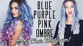 DIY HAIR MAKEOVER! | Blue, Purple, Pink Ombre!