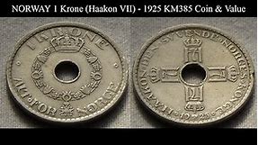 NORWAY 1 Krone (Haakon VII) - 1925 KM385 Coin & Value