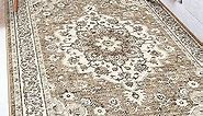 TOPRUUG Washable Oriental Area Rug - 5x8 Rugs for Living Room Soft Carpet for Bedroom Waterproof Floral Distressed Indoor Stain Resistant Non-Shedding Floor Carpets (Beige, 5x8)